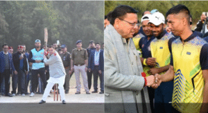 मैदान पर उतरे सीएम धामी: खटीमा में दमदार शॉट से दिखाया क्रिकेटिंग हुनर, बॉल को पहुंचाया स्टेडियम पार, टूर्नामेंट में बढ़ाया खिलाड़ियों का हौसला
